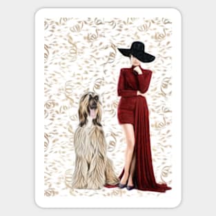 Lady With Afghan Hound Sticker